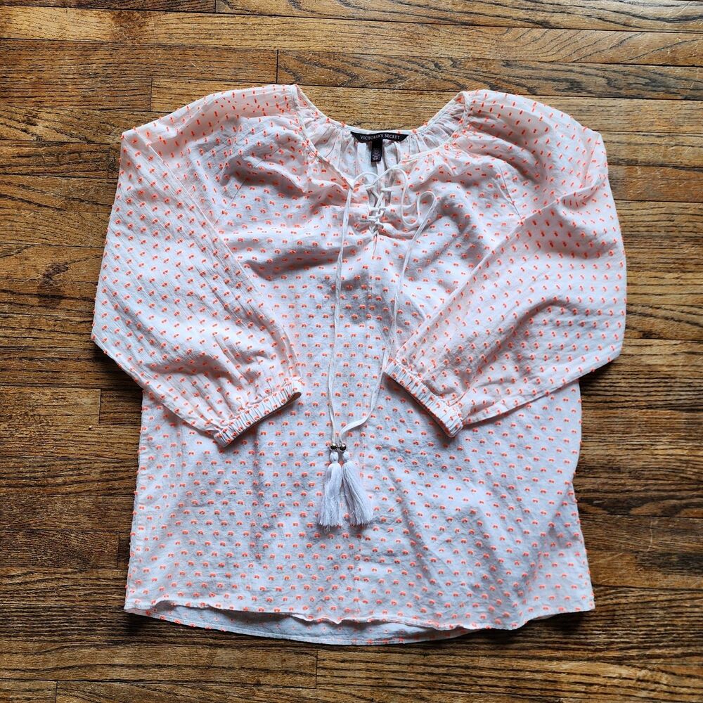 Victoria’s Secret Swiss Dot Peasant Cottagecore Boho Textured Peasant Top Small
